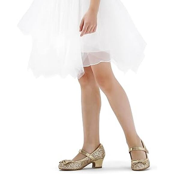 K KomForme Big Girls Size 12.5 Gold Glitter Bow Closed Toe 1.5" Mary Jane Shoes - Picture 6 of 8